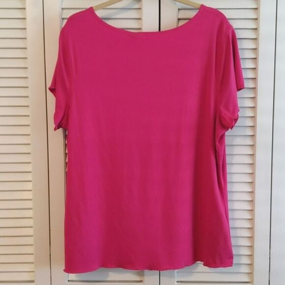 Thalia Sodi Bright Pink Ruffle Stretch Top Women's 1X - Picture 2 of 4